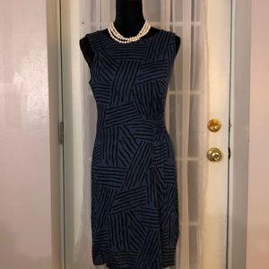 LOFT Blue and Black Abstract Print Dress Size S